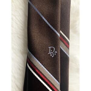 Vintage Christian Dior Men's Striped Polyester/Silk Neck Tie Made In Italy